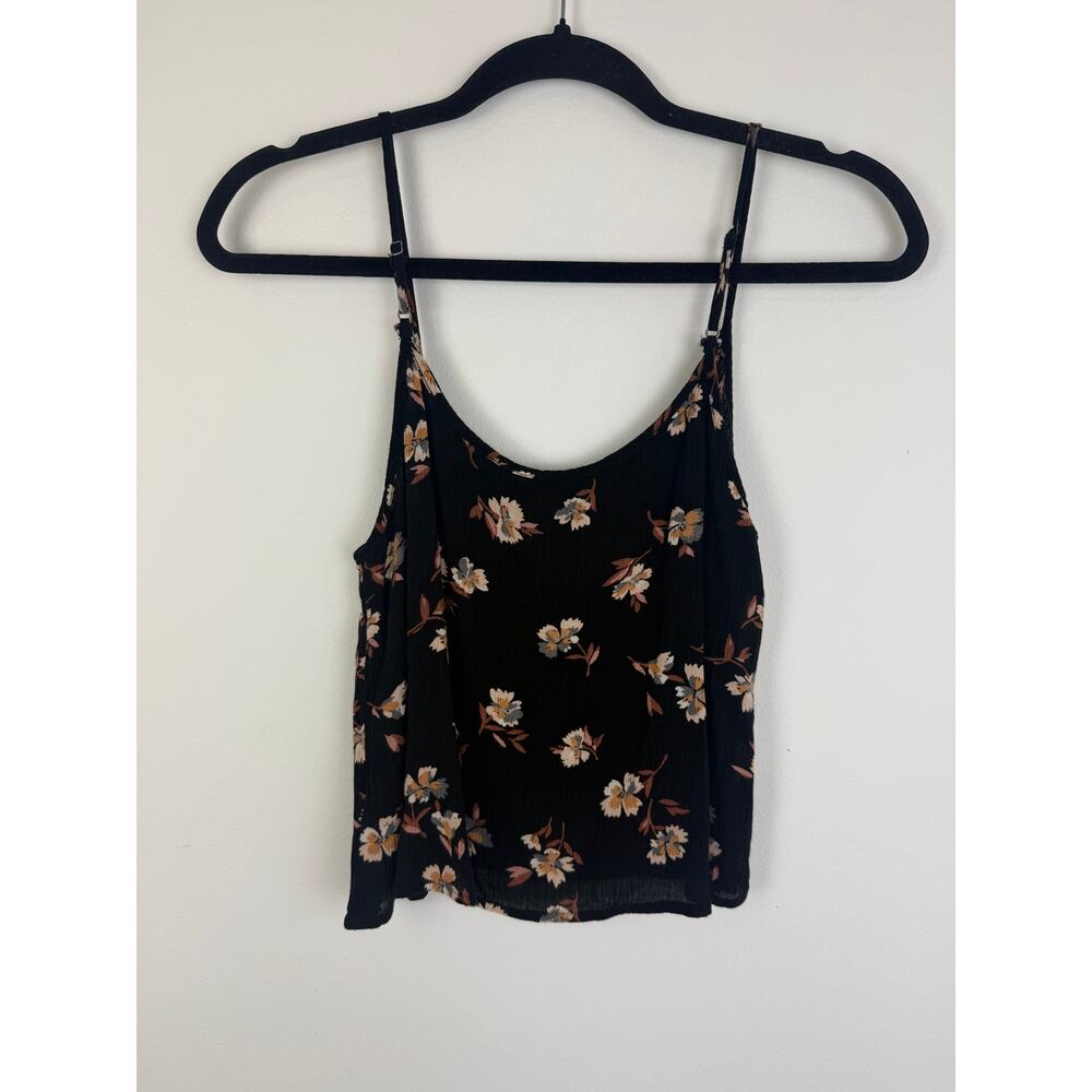 FOREVER 21 Womens Spaghetti Strap Floral Black/Tan Floral Cropped Tank Top Small